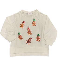 LULU BEBE GIRL'S WHITE LS SEQUIN GINGERBREAD TOP