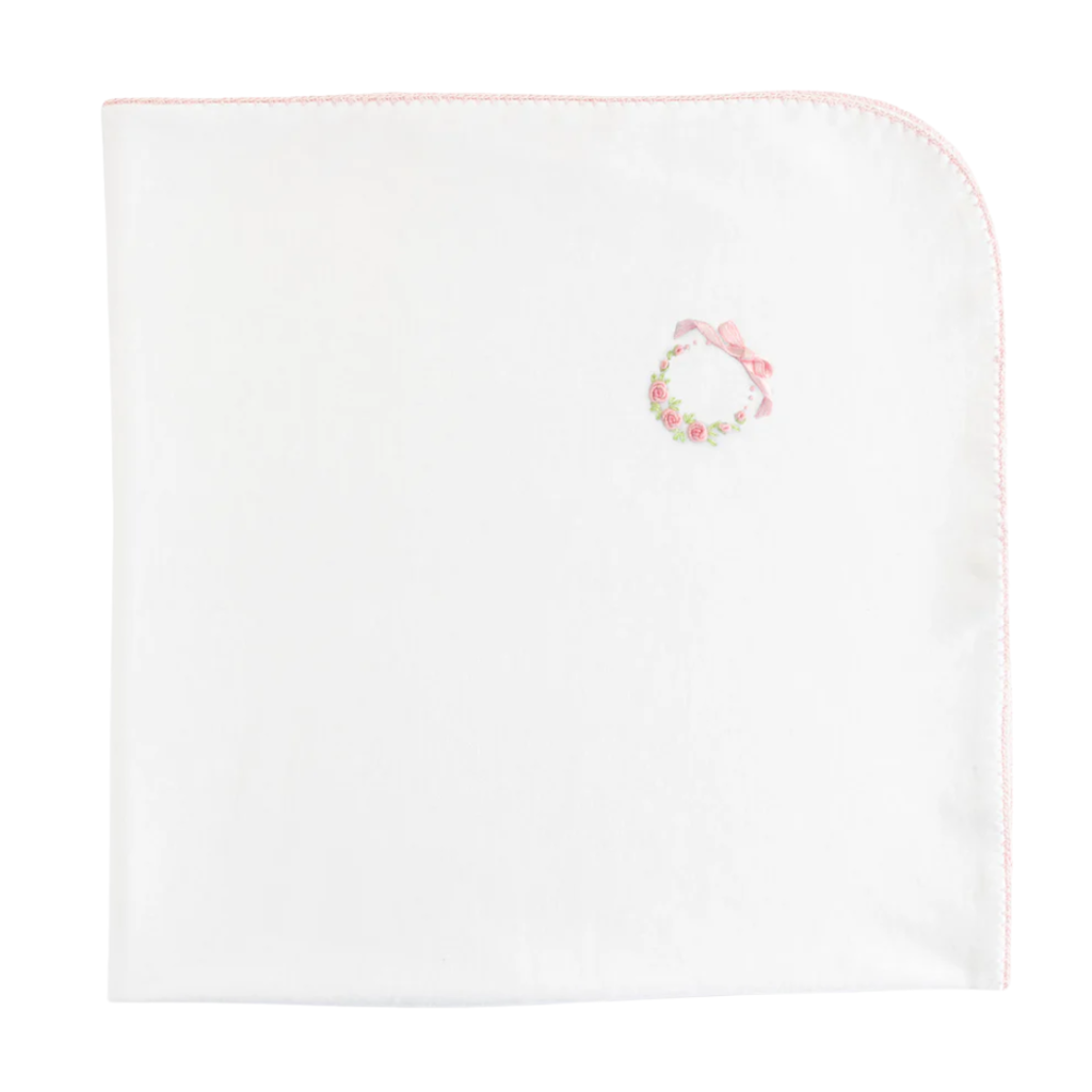 BABY CLUB CHIC bows & roses receiv.blanket w/crochet trim