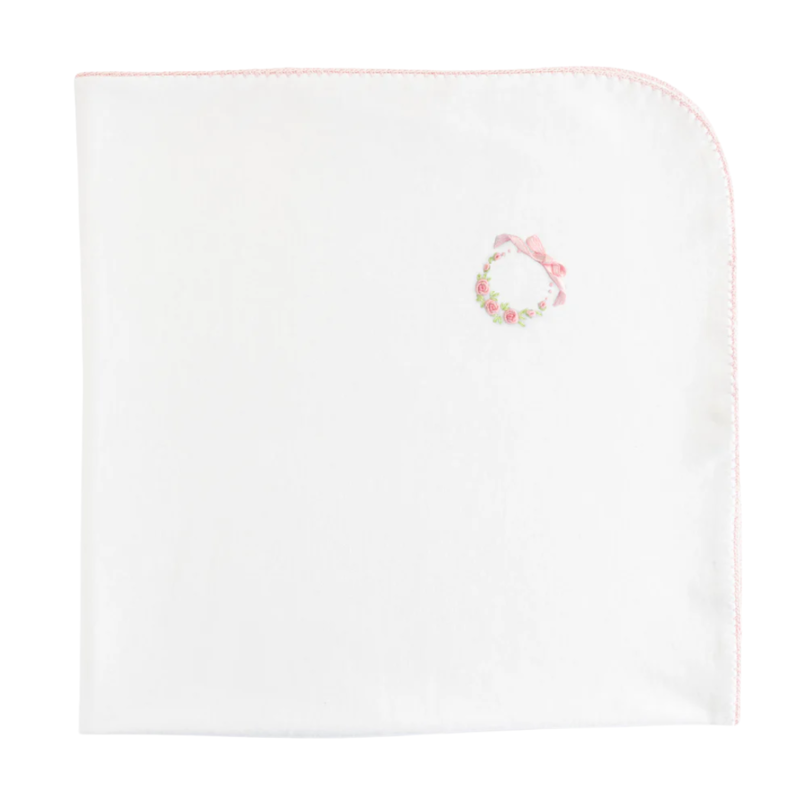BABY CLUB CHIC bows & roses receiv.blanket w/crochet trim