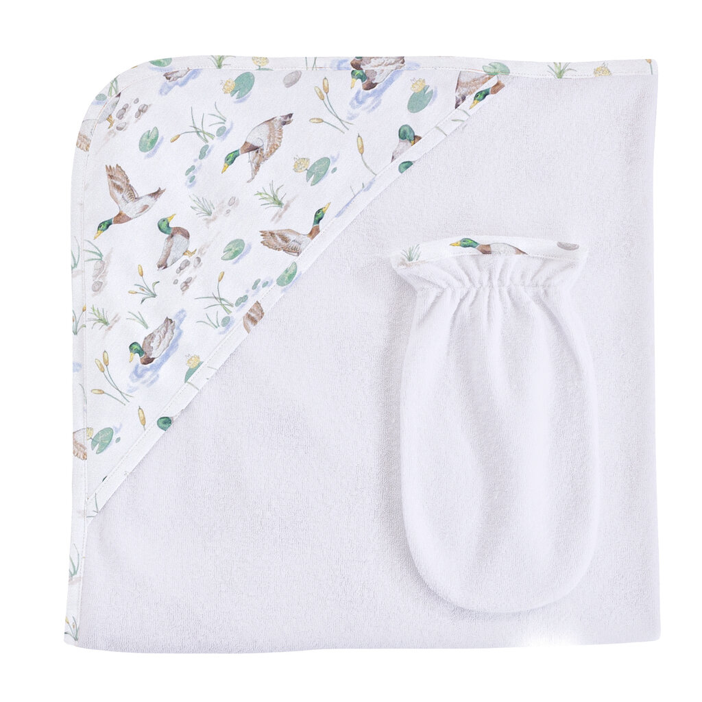 BABY CLUB CHIC mallard ducks printed hodded towel w/mitt