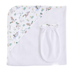 BABY CLUB CHIC mallard ducks printed hodded towel w/mitt