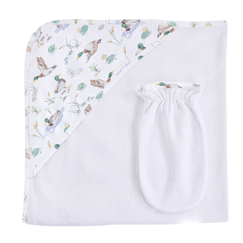 BABY CLUB CHIC mallard ducks printed hodded towel w/mitt