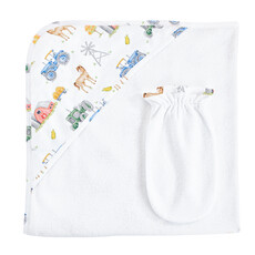 BABY CLUB CHIC tractor farm printed hodded towel with mitt