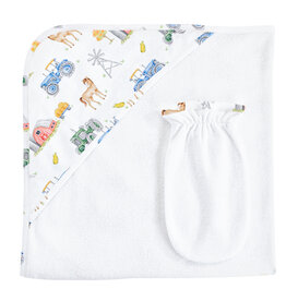 BABY CLUB CHIC tractor farm printed hodded towel with mitt