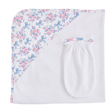 BABY CLUB CHIC blue floral bows printed hodded towel with mitt