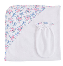 BABY CLUB CHIC blue floral bows printed hodded towel with mitt