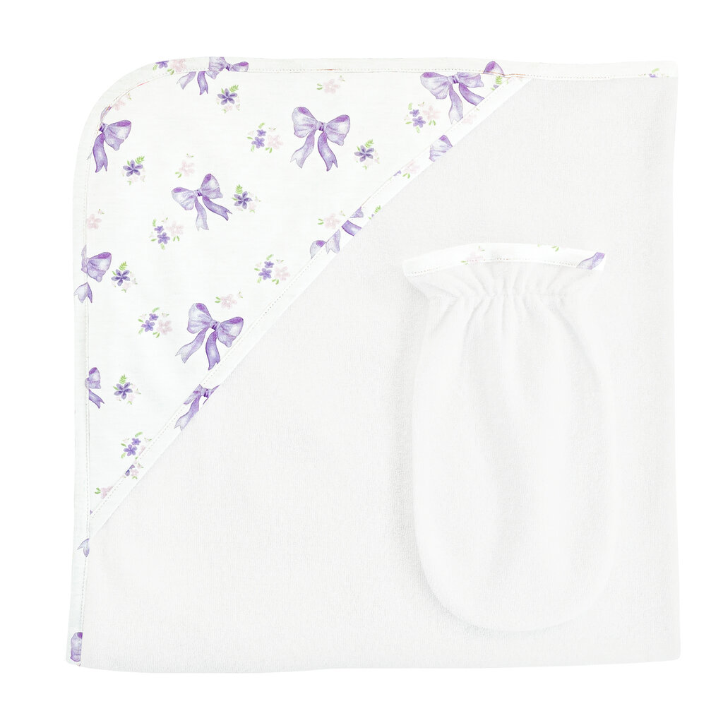 BABY CLUB CHIC lavender bows printed hodded towel with mitt