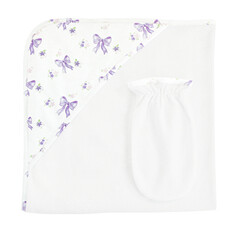 BABY CLUB CHIC lavender bows printed hodded towel with mitt