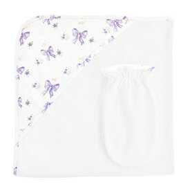 BABY CLUB CHIC lavender bows printed hodded towel with mitt