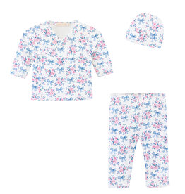BABY CLUB CHIC blue floral bows printed take me home w/hat set