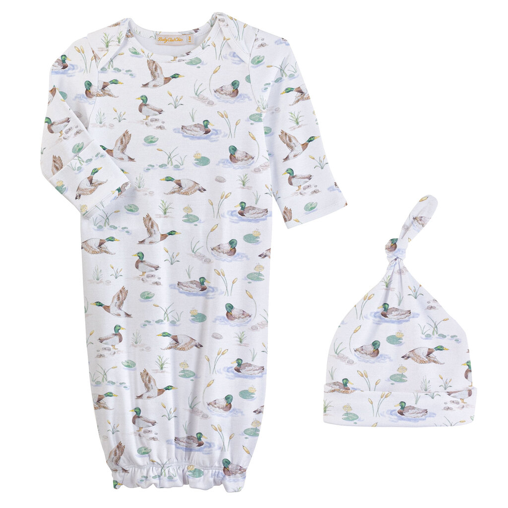 BABY CLUB CHIC mallard ducks printed gown and hat set