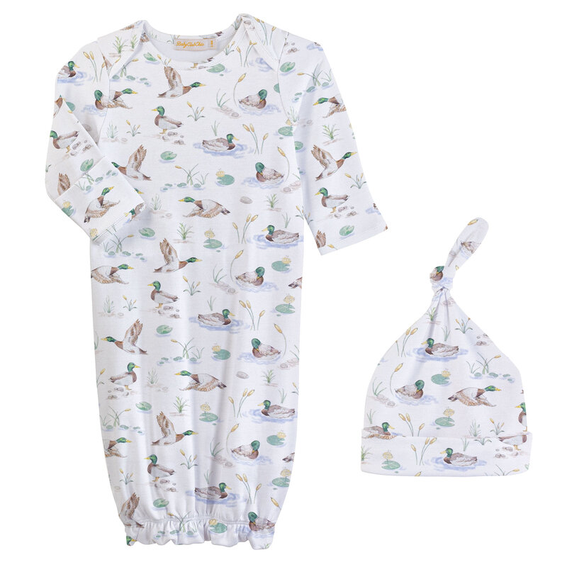 BABY CLUB CHIC mallard ducks printed gown and hat set