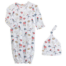 BABY CLUB CHIC football champs printed gown and hat set