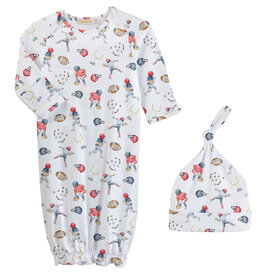 BABY CLUB CHIC football champs printed gown and hat set