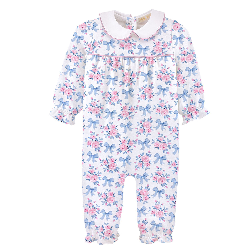 BABY CLUB CHIC blue floral bows printed playsuit w/round collar