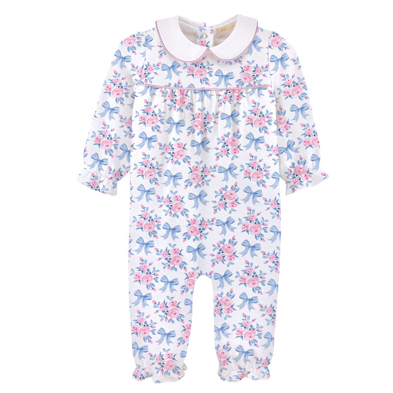 BABY CLUB CHIC blue floral bows printed playsuit w/round collar