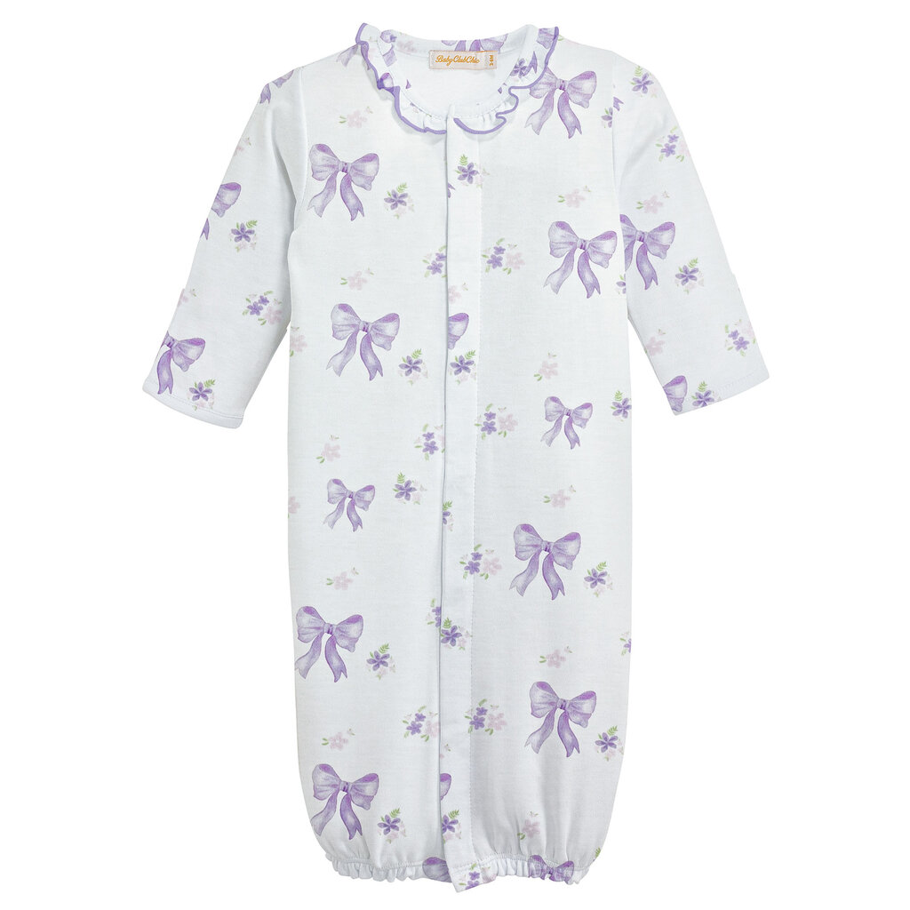 BABY CLUB CHIC lavender bows printed conv. gown w/ruffle