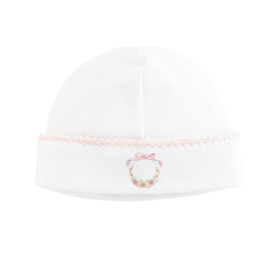 BABY CLUB CHIC bows and roses round hat w/crochet trim