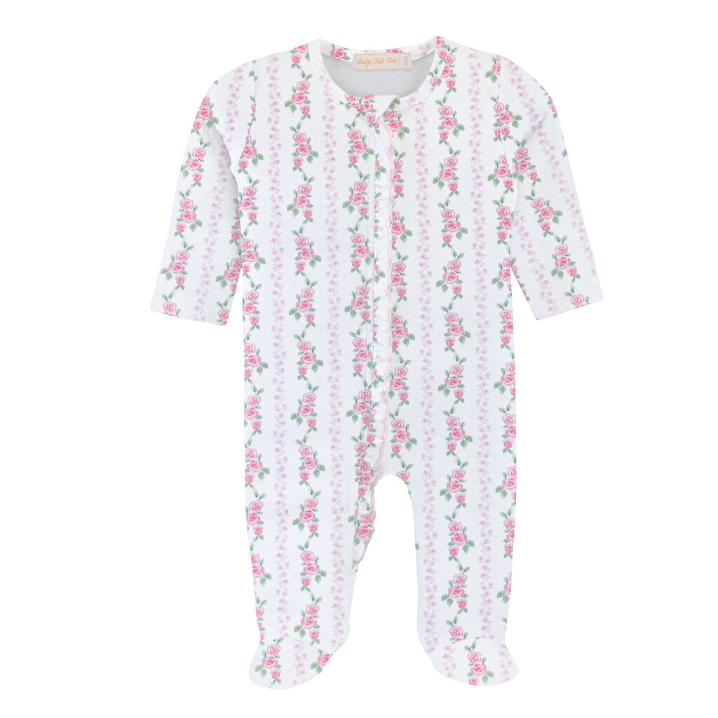 BABY CLUB CHIC soft roses printed zipper footie w/ruffles
