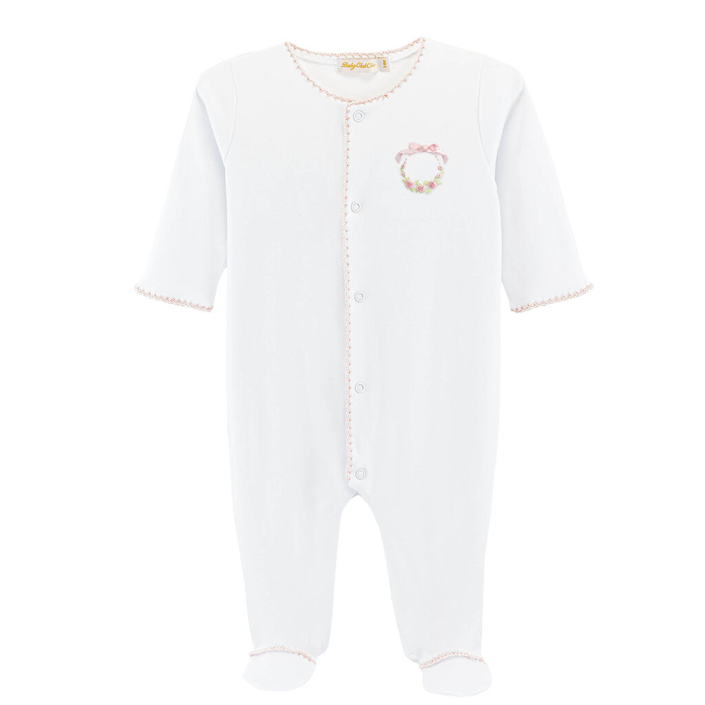 BABY CLUB CHIC bows and roses footie w/crochet trim