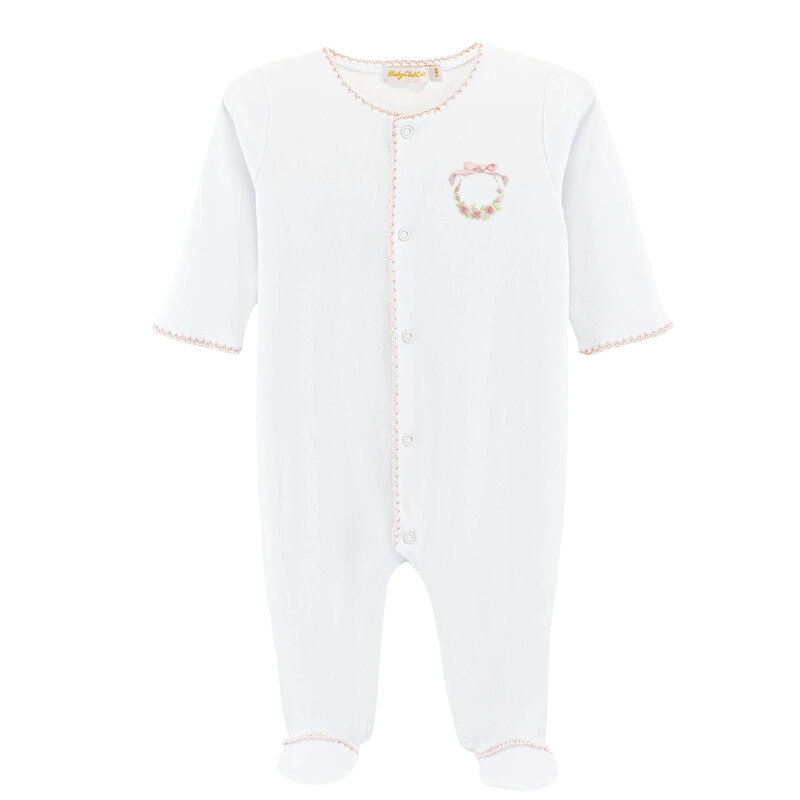 BABY CLUB CHIC bows and roses footie w/crochet trim