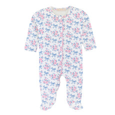 BABY CLUB CHIC blue floral bows printed zipper footie w/ruffles
