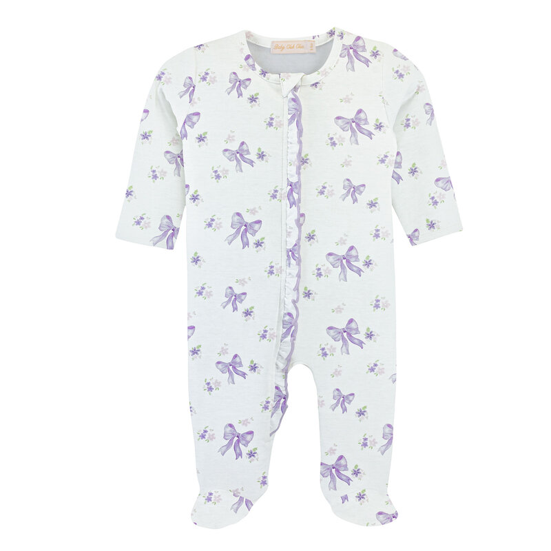 BABY CLUB CHIC lavender bows printed zipper footie w/ruffles