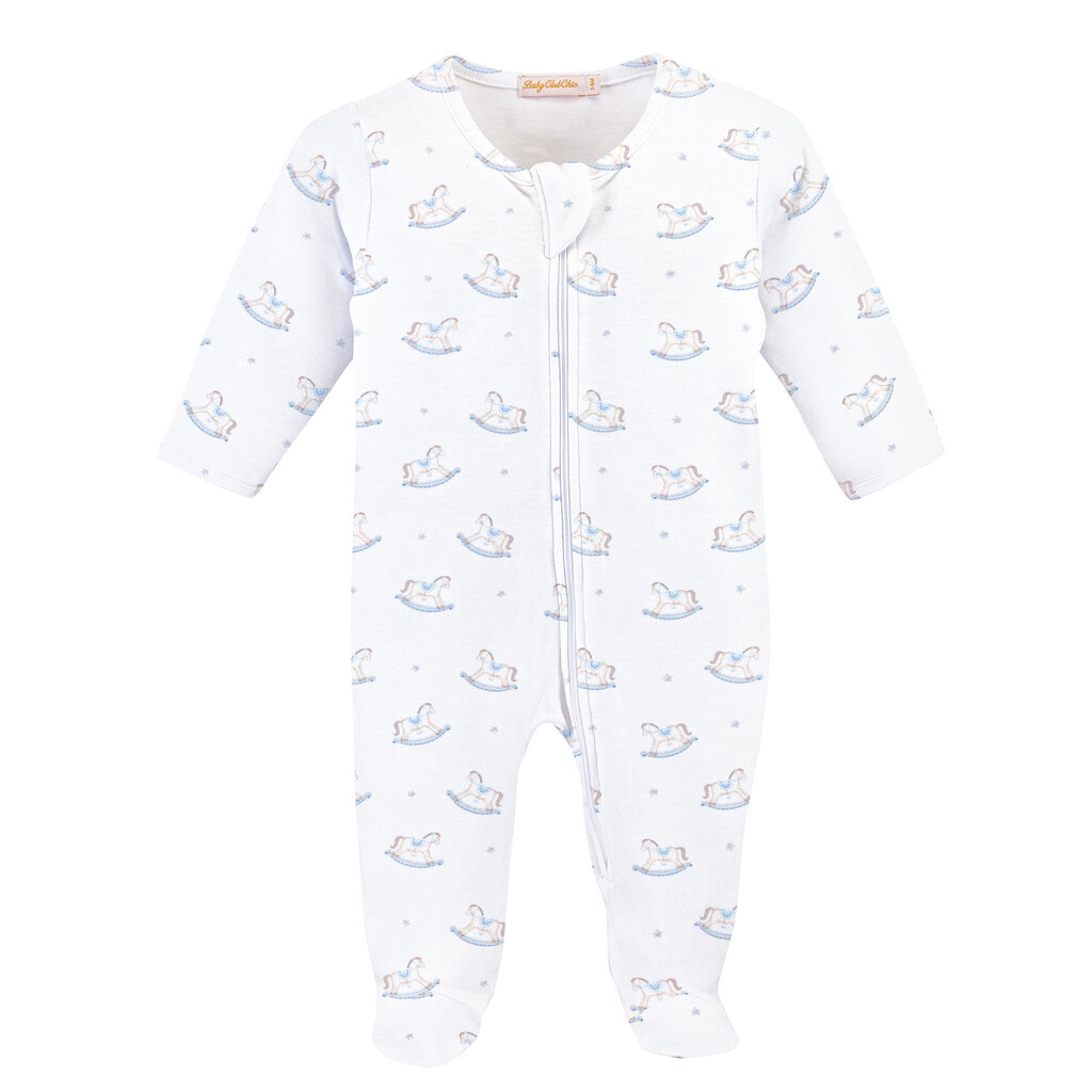 BABY CLUB CHIC tiny rocking horse printed zipped footie