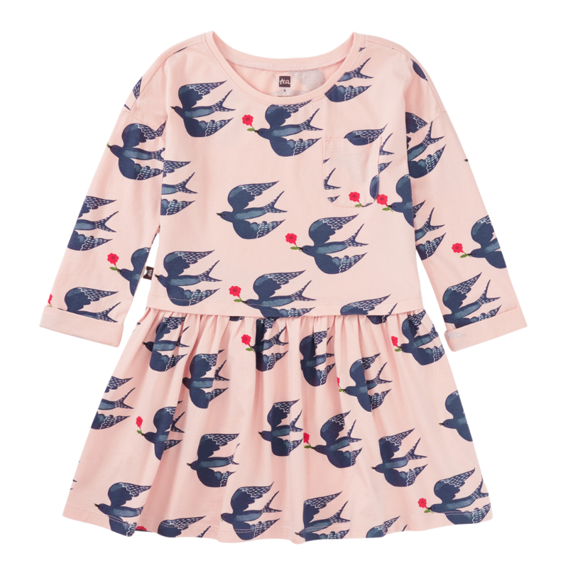 Girl's Printed Pocket Play Dress Magpies & Flowers