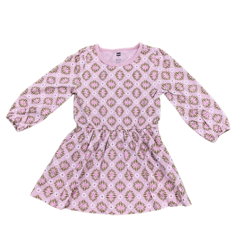 Girl's Blouson Sleeve Pocket Dress Metallic Chrysanthemum