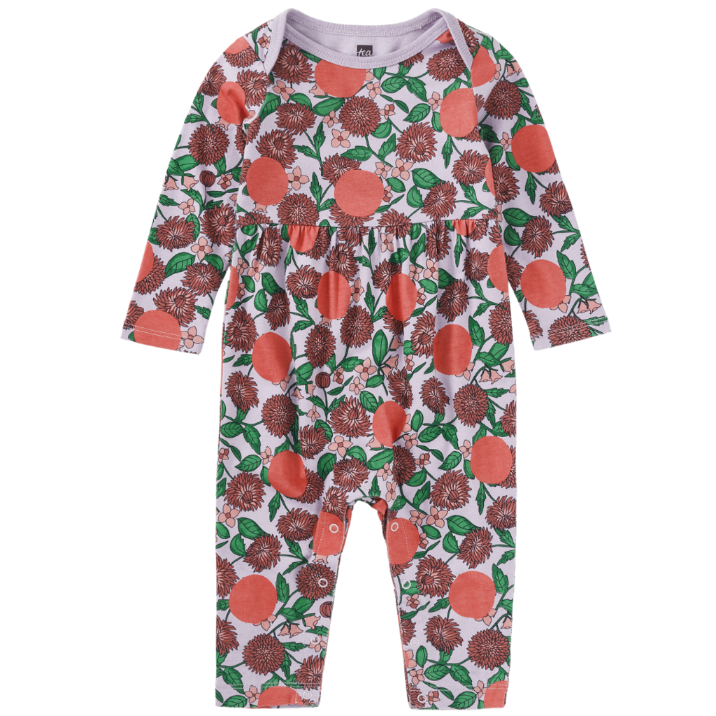 Girl's Lap Shoulder Romper Persimmon Dot Floral