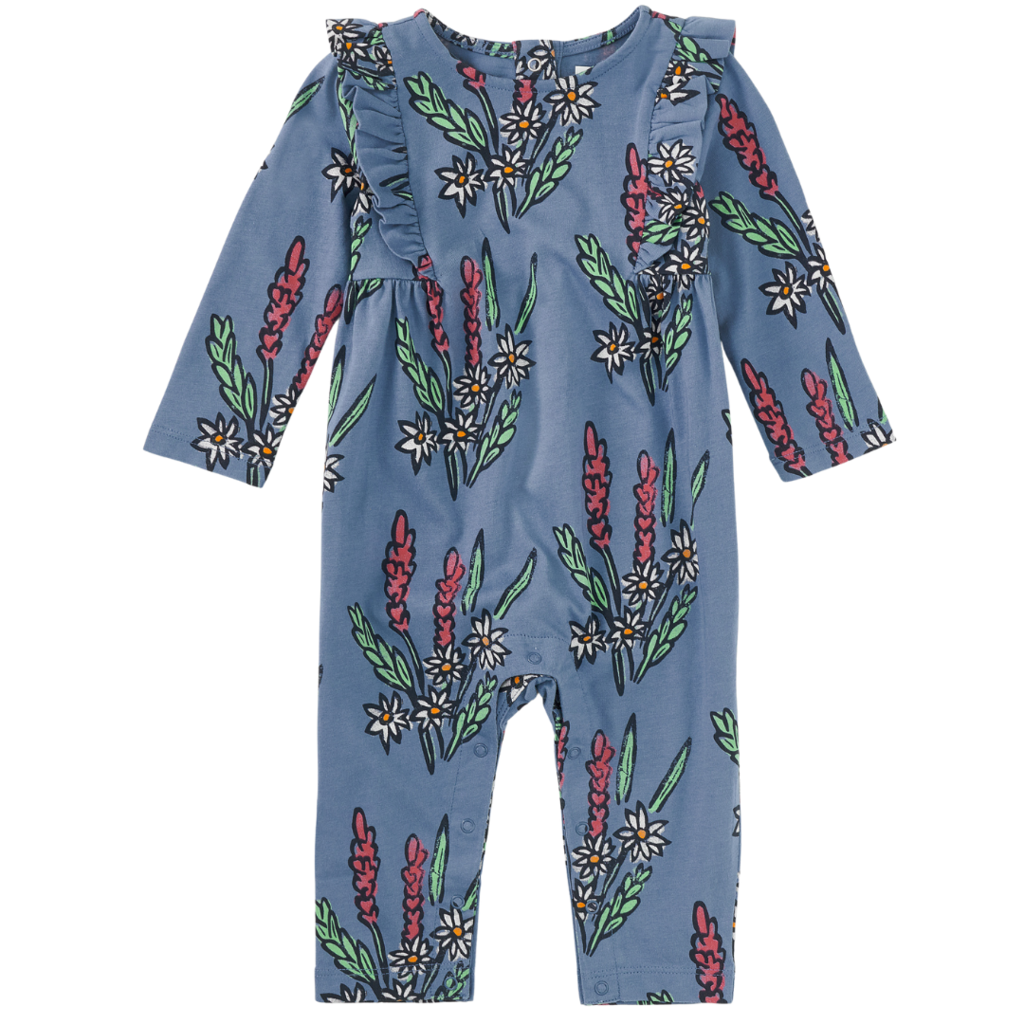 Ruffle Shoulder Romper-Block Print Floral