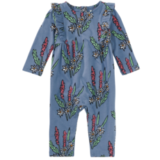 Ruffle Shoulder Romper-Block Print Floral