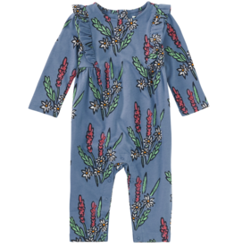 Ruffle Shoulder Romper-Block Print Floral
