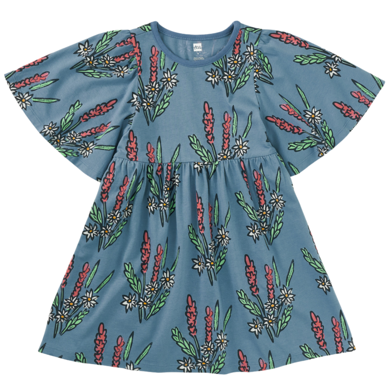 Butterfly Sleeve Dress-Block Print Floral