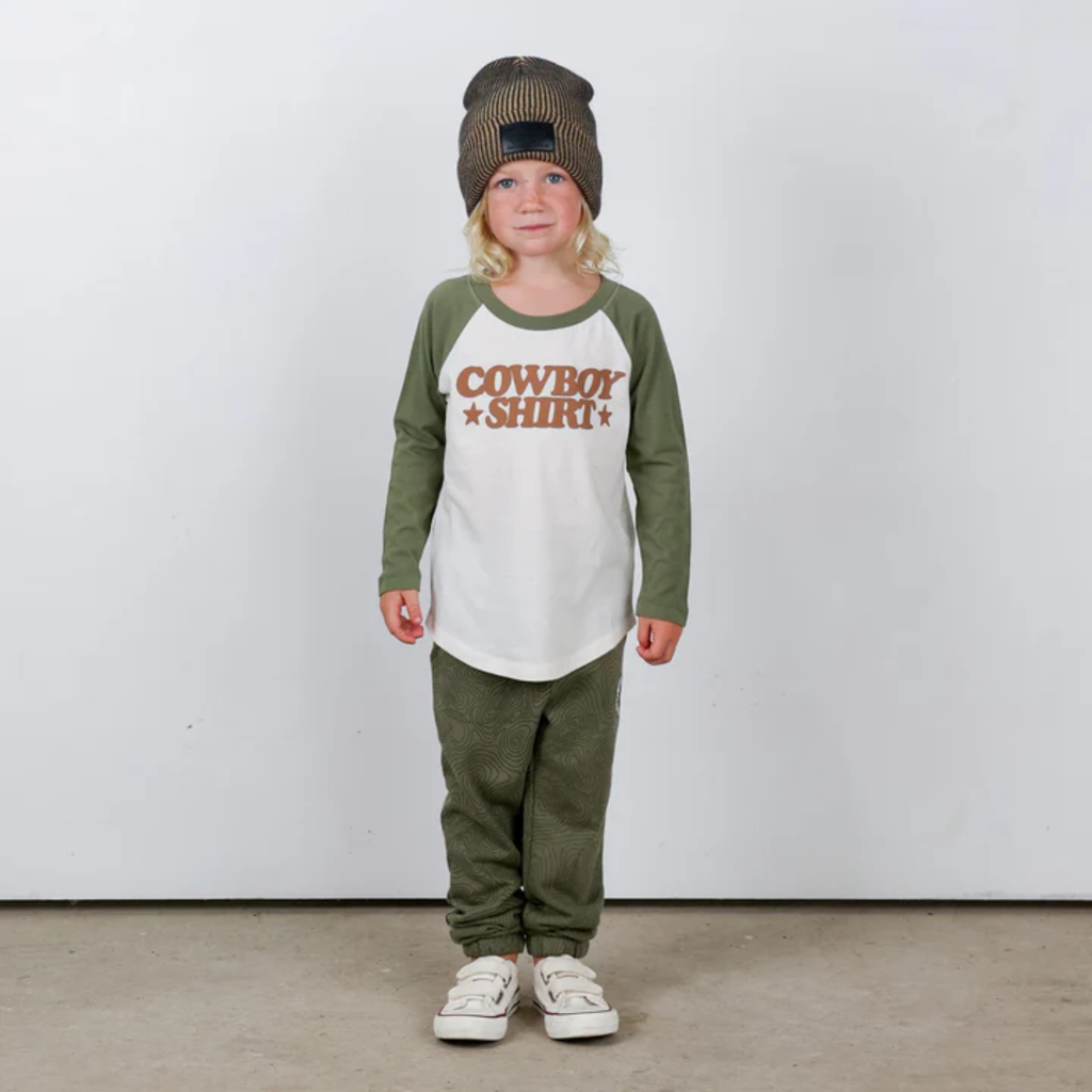 TINY WHALES INC "COWBOY SHIRT" L/S RAGLAN TOP NATURAL/PINE