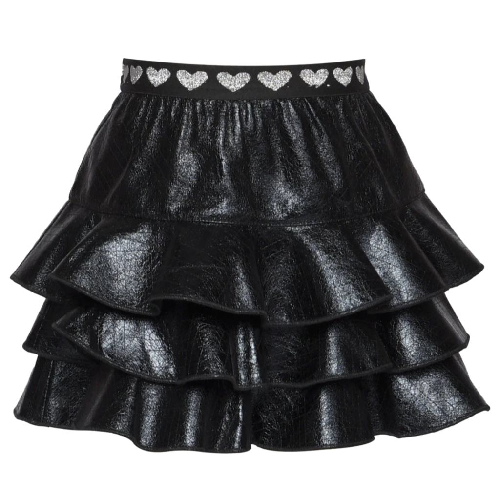Baby Sara FAUX LEATHER RUFFLE TIERED SKIRT BLACK