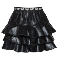 Baby Sara FAUX LEATHER RUFFLE TIERED SKIRT BLACK