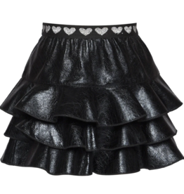 Baby Sara FAUX LEATHER RUFFLE TIERED SKIRT BLACK