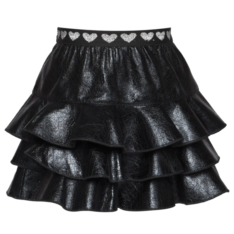 Baby Sara FAUX LEATHER RUFFLE TIERED SKIRT BLACK