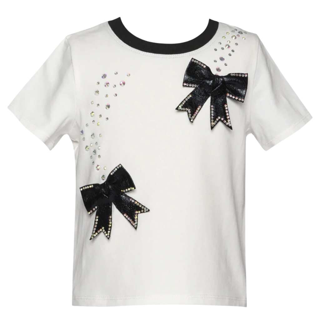 Baby Sara TOP W/FAUX LEATHER BOW DETAIL WHITE MULTI