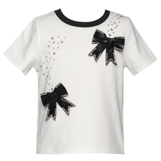 Baby Sara TOP W/FAUX LEATHER BOW DETAIL WHITE MULTI
