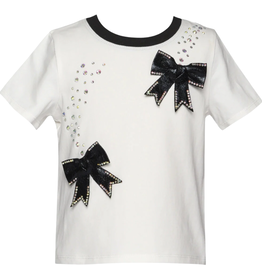 Baby Sara TOP W/FAUX LEATHER BOW DETAIL WHITE MULTI