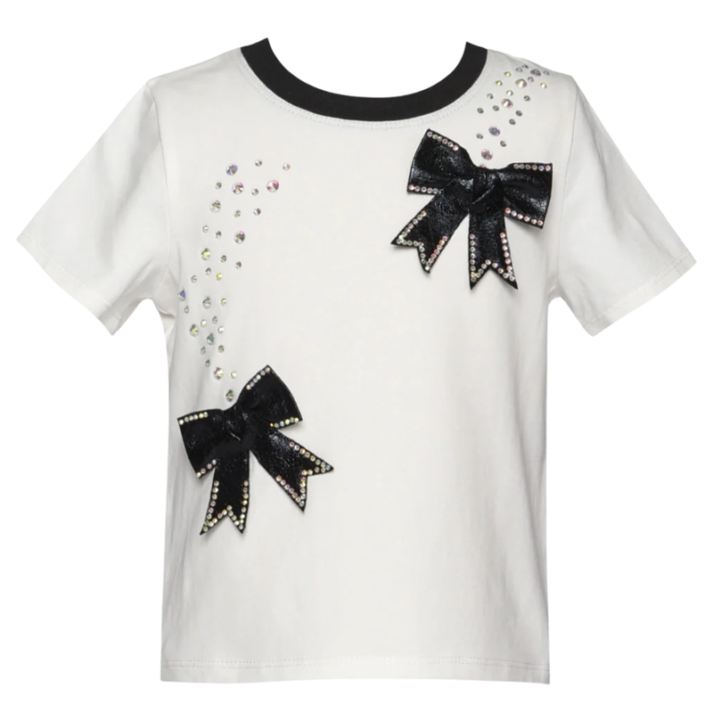 Baby Sara TOP W/FAUX LEATHER BOW DETAIL WHITE MULTI