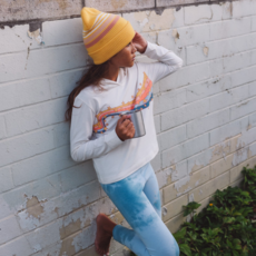 TINY WHALES INC "COSMOS" BOXY HOODED L/S TEE NATURAL