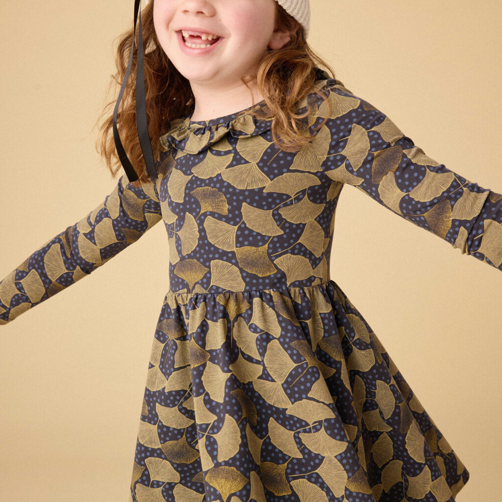 Girl's Ruffle Collar Ballet Dress Gingko Leaf & Dot