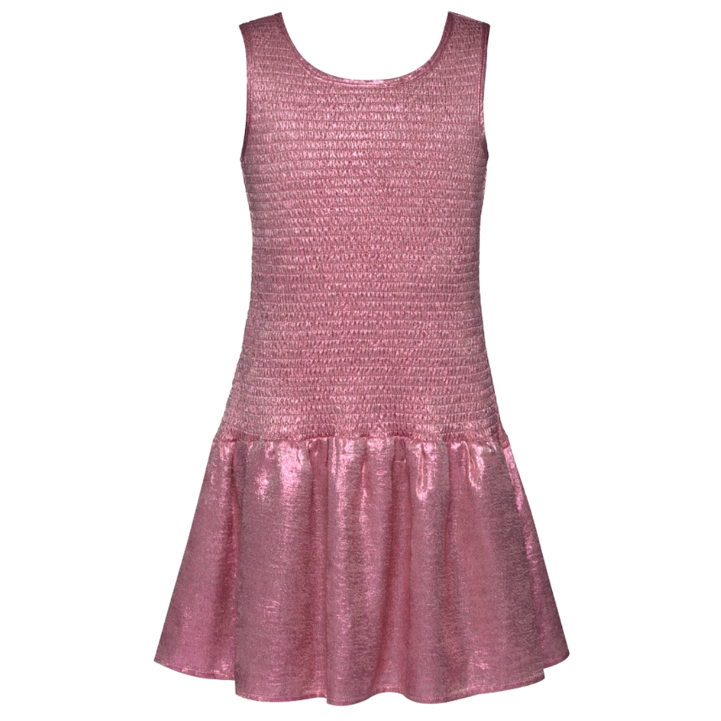 Hannah Banana SHIMMER SHIRRED DROP WAIST DRESS PINK