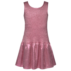 Hannah Banana SHIMMER SHIRRED DROP WAIST DRESS PINK