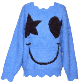 Hannah Banana STAR/HEART SMILEY FACE FUZZY SWEATER BLUE