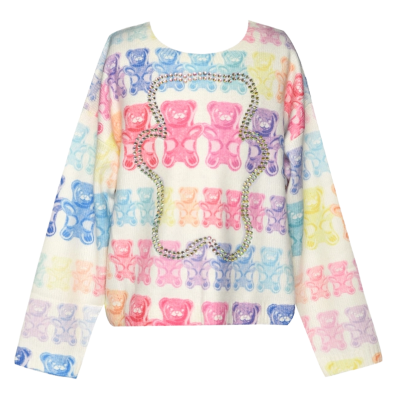 Hannah Banana GUMMY BEAR ALL OVER PRINT SWEATSHIRT W/RHINE. WHT MULTI
